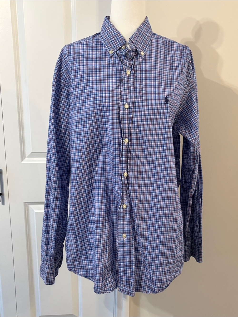 Ralph Lauren Embroidery Pony Blue/White Multi-Check Button-Down Shirt Size Lg